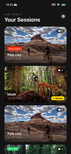 Just Send It app showing your sessions